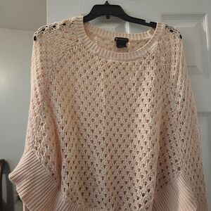 new directions Light Pink Open-Knit Crewneck Sweater